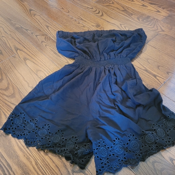 Jolie Pants - Black Off-Shoulder Romper w/ Eyelit Trim Great Used Condition.